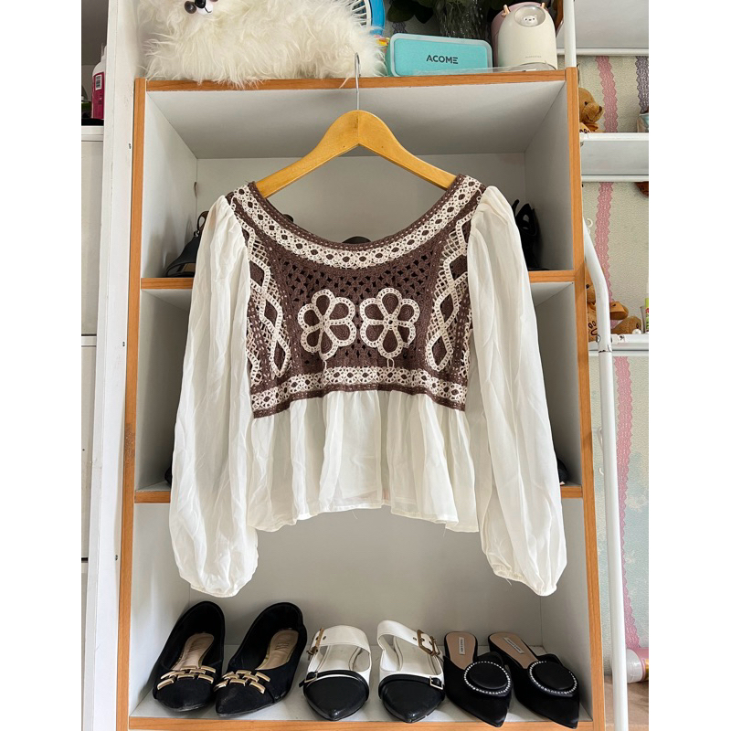 Blouse korea import rajut jaring mix