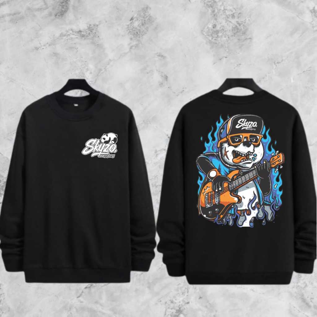 AL Kaos Pria Lengan Panjang Motif Skyzo / Baju Kaos Pria Keren Bahan Babyterry Premium