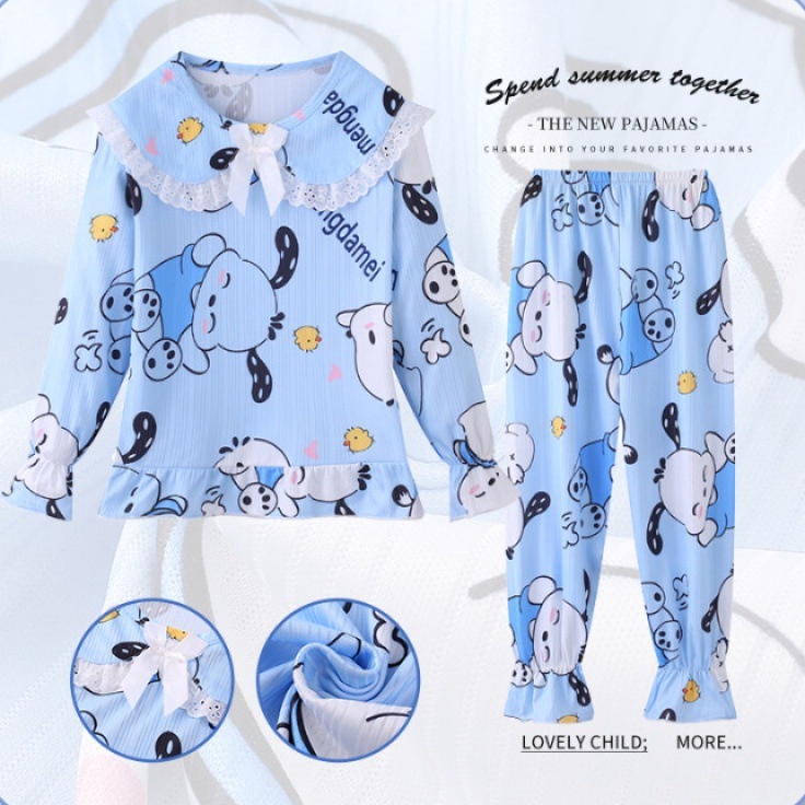 Setelan baju tidur kaos piyama anak perempuan atasan lengan panjang bawahan lengan panjang