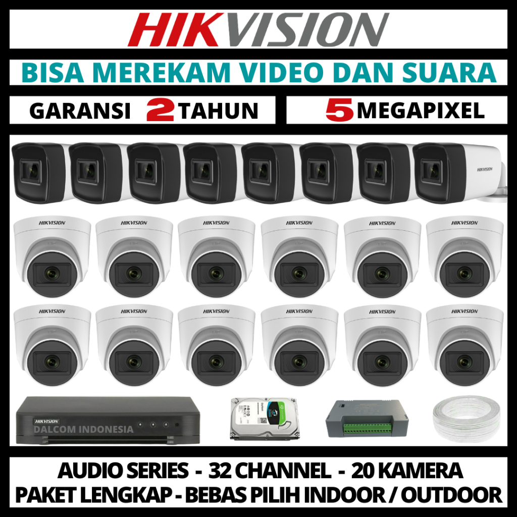 PAKET CCTV HIKVISION 5MP 3K 32 CHANNEL 20 CAMERA TURBO HD CAMERA CCTV & DVR FULL HIKVISION