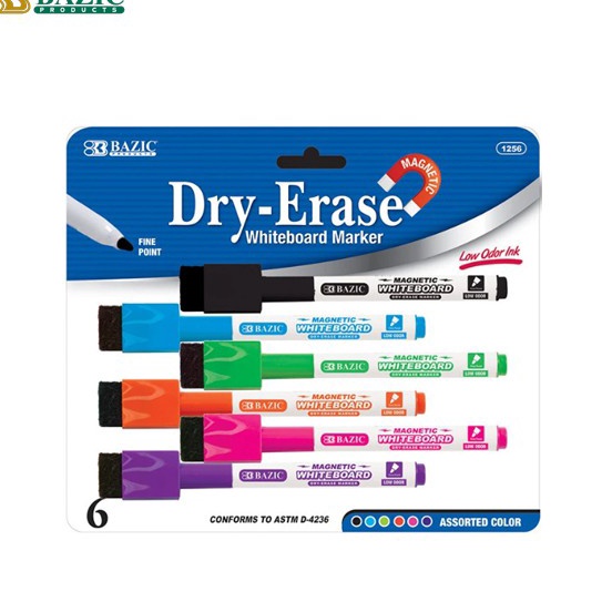 

Bazic Bright Color Magnetic DryErase Markers 6Pack Spidol Papan Tulis Include Penghapus