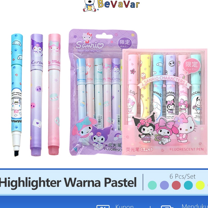 

KF7 BEVAVAR Highlighter Pastel 6PCS Stabilo 1 Set Warna Warni