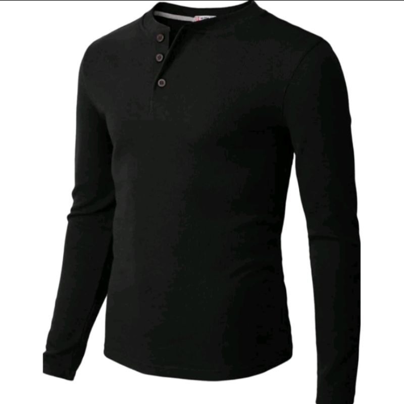 Baju Pria Kancing Depan Lengan Panjang Elegan / Kaos Pria Kancing Krah blat henley
