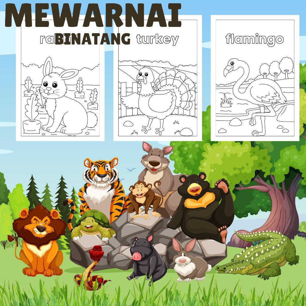 

kertas gambar mewarnai tema binatangan 20 lembar dan bonus pensil 12 warna