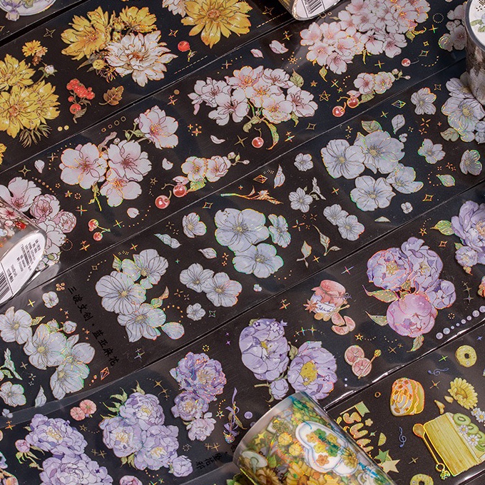 

murah 7C Washi tape selotip transparan hologram bunga cantik unique unik 55 mm