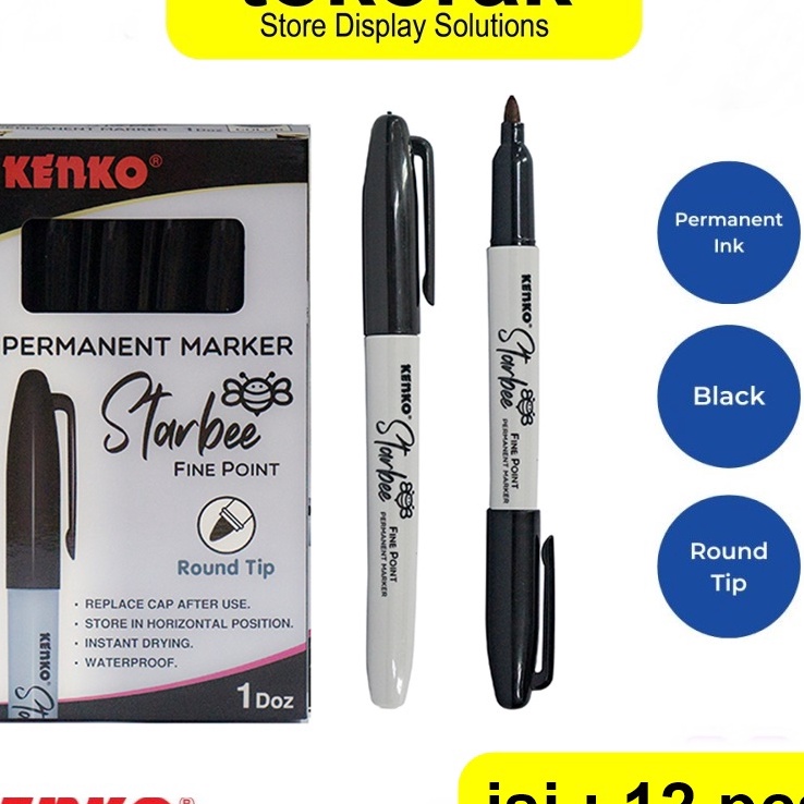 

KP8 SPIDOL PERMANENT MARKER STARBEE KENKO PERMANEN HITAM ISI 12 PCS