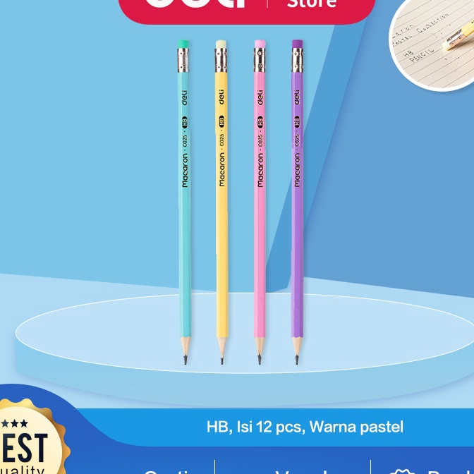 

Termurah Deli Graphite Pencil Pensil Kayu HB 12 Pcs Warna Pastel Lucu Penghapus diujung EC25HB