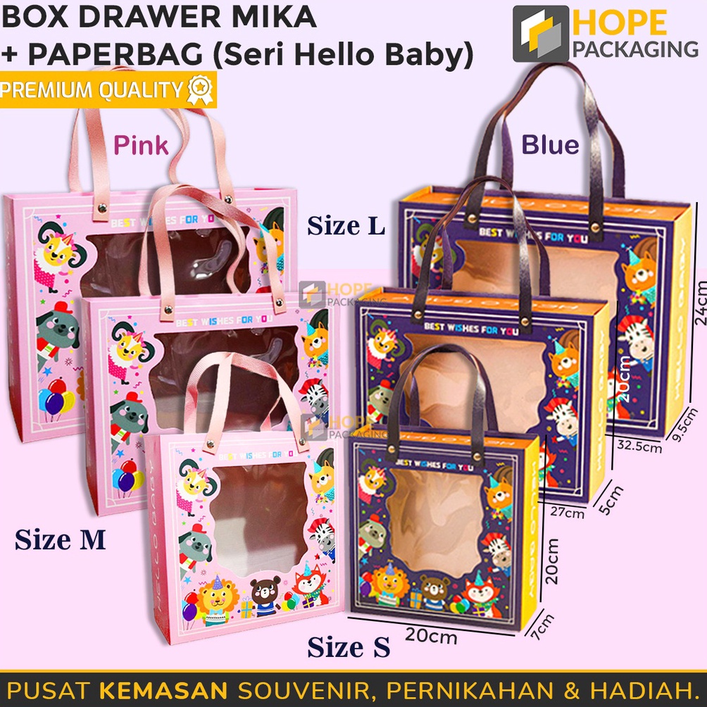 

SPESIAL AWAL TAHUN Paper Box Drawer Mika Paper Bag Hello Baby Tas Souvenir Ulang Tahun Anak Box Mika Motif Lucu