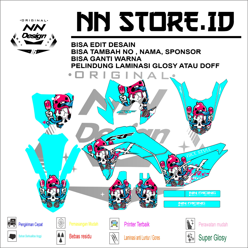 DECAL/STIKER CRF FULLBODY TERBARU VARIASI BIRU-HIJAU-PINK BISA REQUEST NOMOR,TAMBAH NAMA DLL
