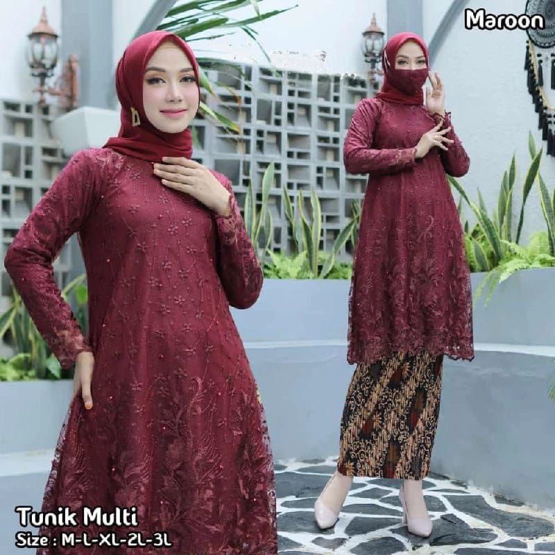 Terbaru Set Tunik Brokat Tille / Baju Kurung Brokat / Set Kebaya Baju Kurung Brokat / Kebaya Pesta