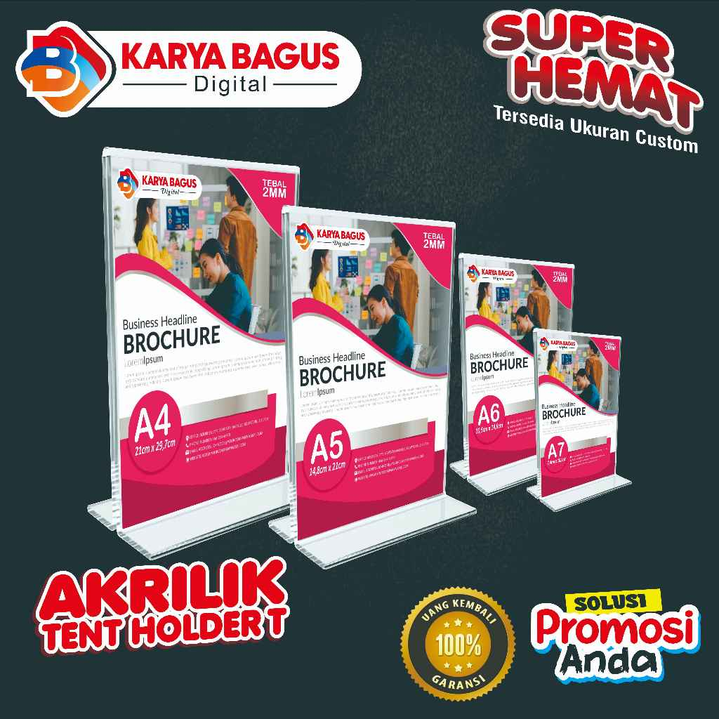 

Akrilik Tent Card Holder T Insert Paper Ukuran A4