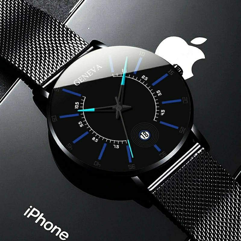 Jam Tangan pria  Mewah Ultra Tipis Strap Mesh Stainless Steel Untuk Pria tipis simpel