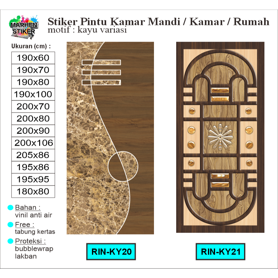 Stiker Pintu Kamar Mandi / Pintu Kamar / Pintu Rumah Motif Kayu Variasi Bahan Vinil Anti Air