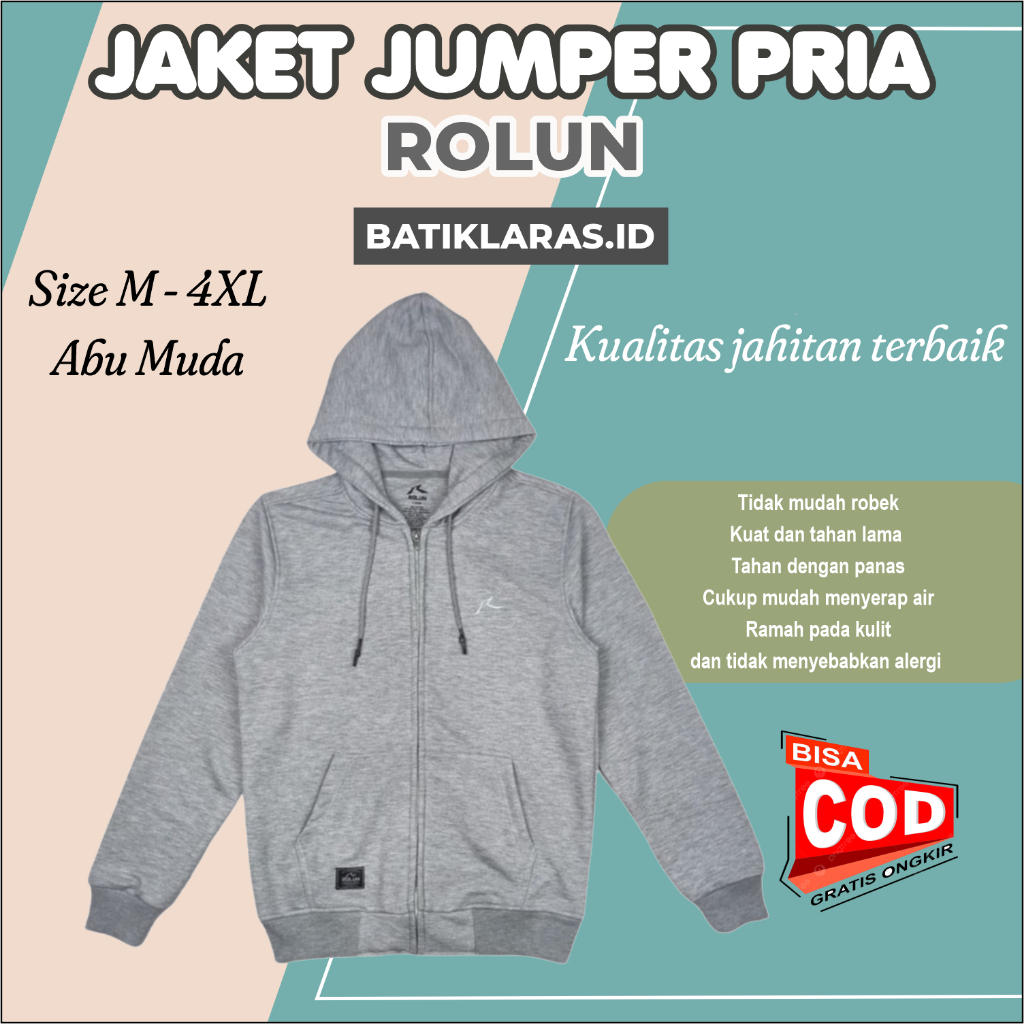 Rolun - Jaket Jumper Pria Dewasa Rolun Abu Muda