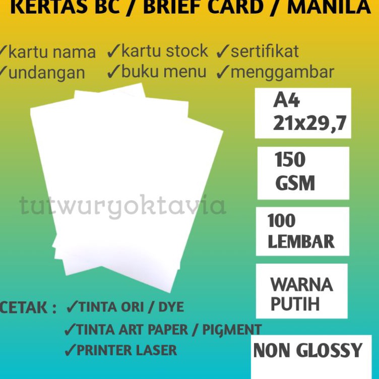 

ndv4 kertas brief card 15 GSM isi 1 lembar A4 kertas bc 15 GSM