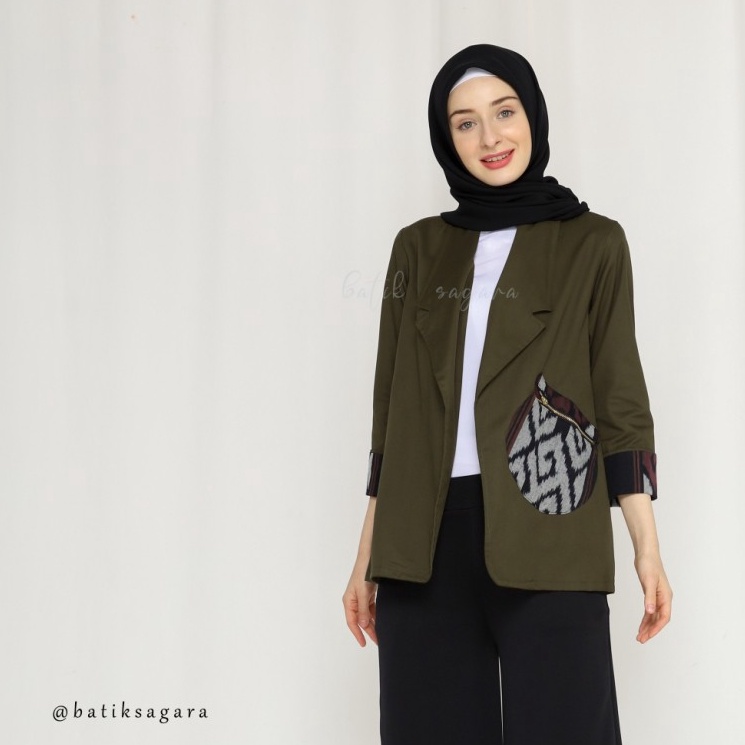 V21 Blazer Vay Army kombinasi Batik Tenun  Atasan Wanita  Blazer Wanita Terbaru Blazer Batik Kekinia