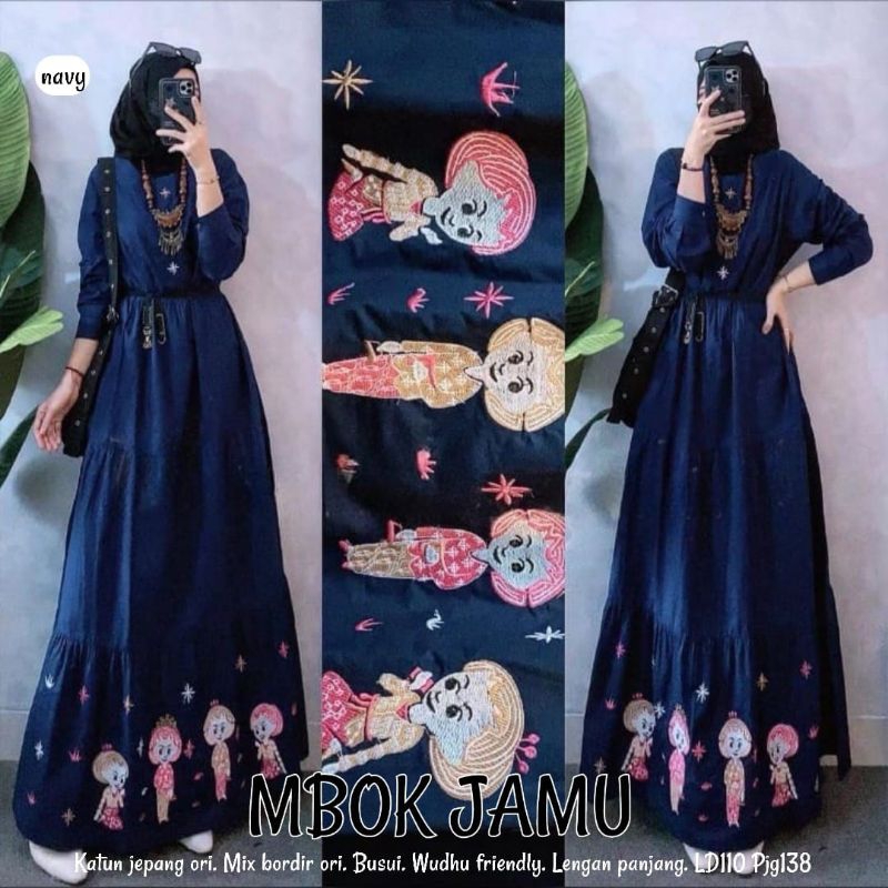 MBOK JAMU Dress Wanita | Gamis Bordir | | Maxidress | | Dress Katun |