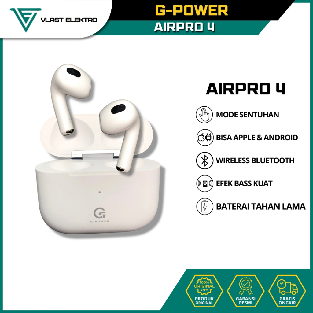 G-Power Tws Airpro 4.0 Bluetooth Wireless Headset Semi-In Ear Murah Garansi Resmi