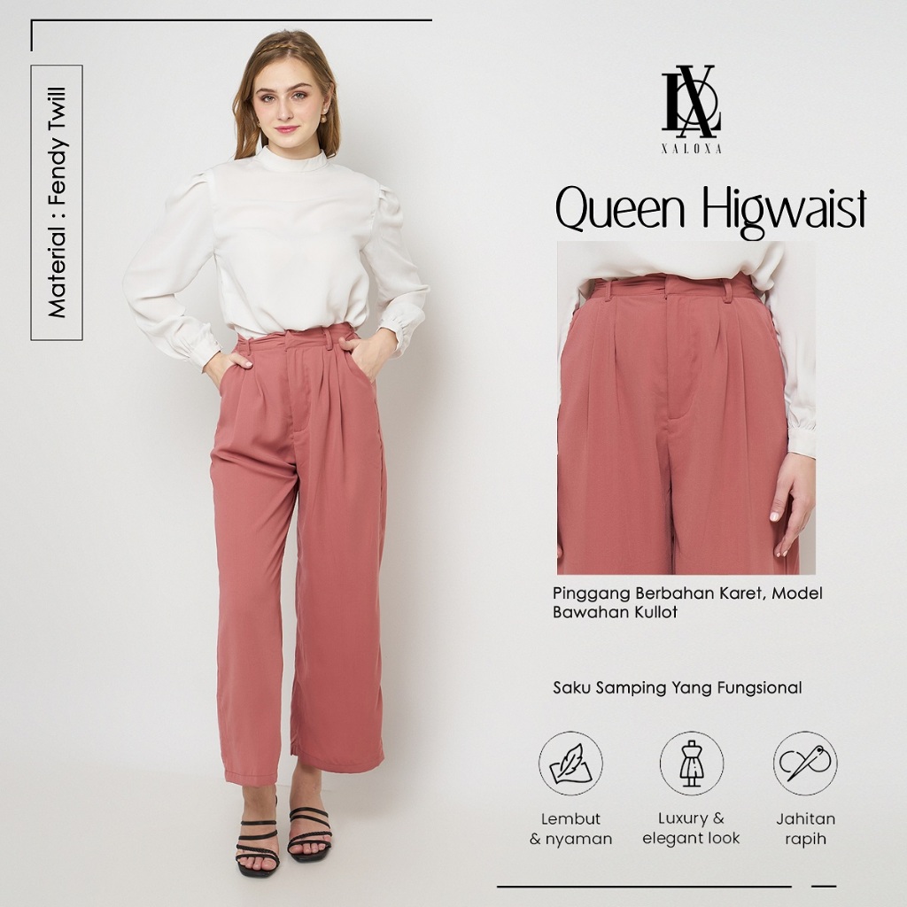 XALOXA QUEEN HIGWAIST | Celana Panjang Wanita Higwaist Bahan FENDY TWILL | Size Reguler