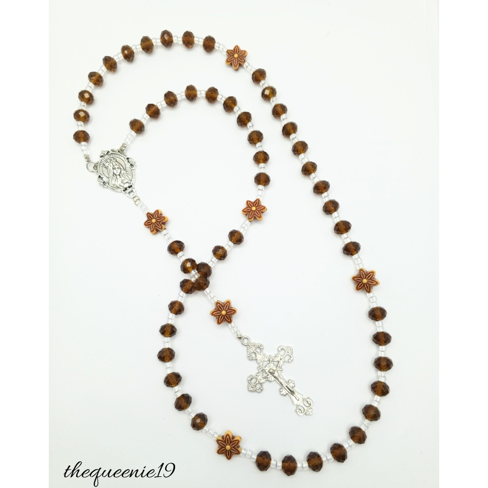 Rosario Ceko Crystal Coklat | Kalung Doa Katolik Liontin Salib