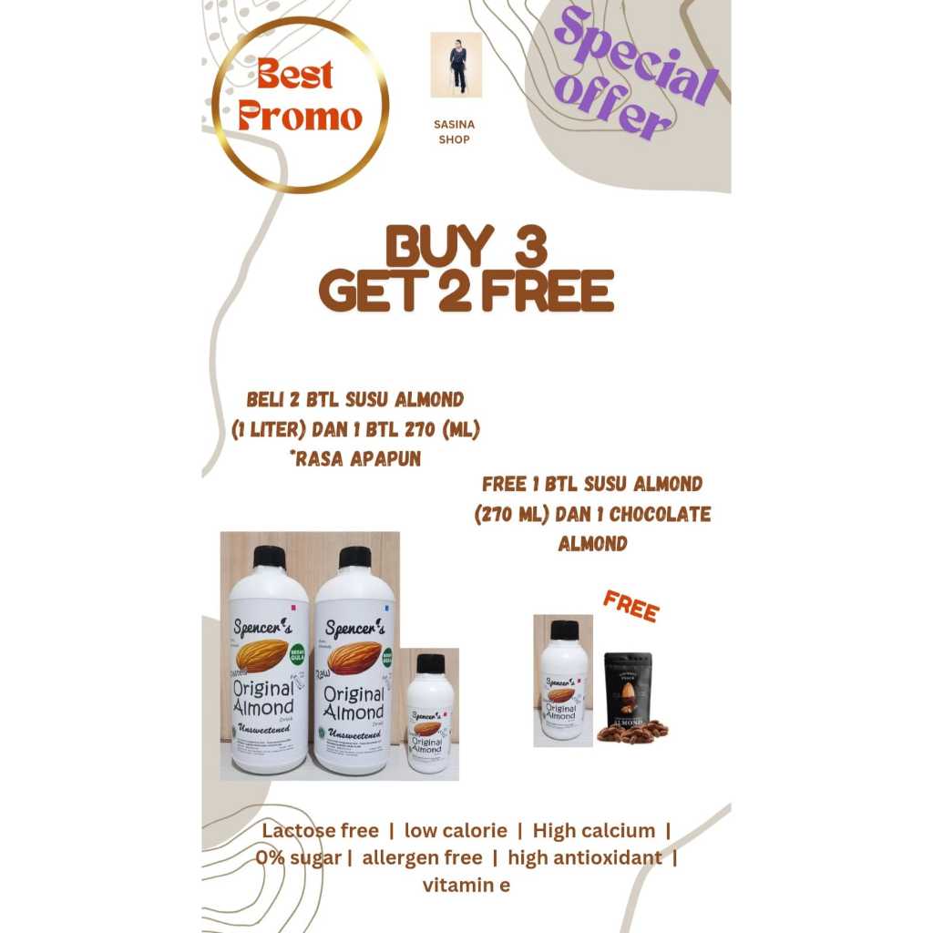 

Spencer's Susu Almond PROMO BELI 3 GRATIS 2 . Asi Booster High Calcium Low Calorie Promo Murah
