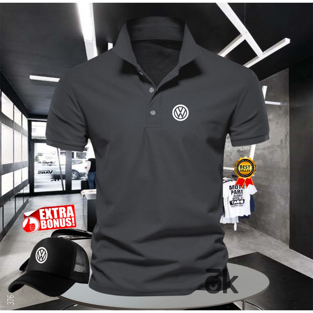 GRATIS TOPIPOLO SHIRT PRIA/WANITA KAOS POLO KERAH VW PUTIH