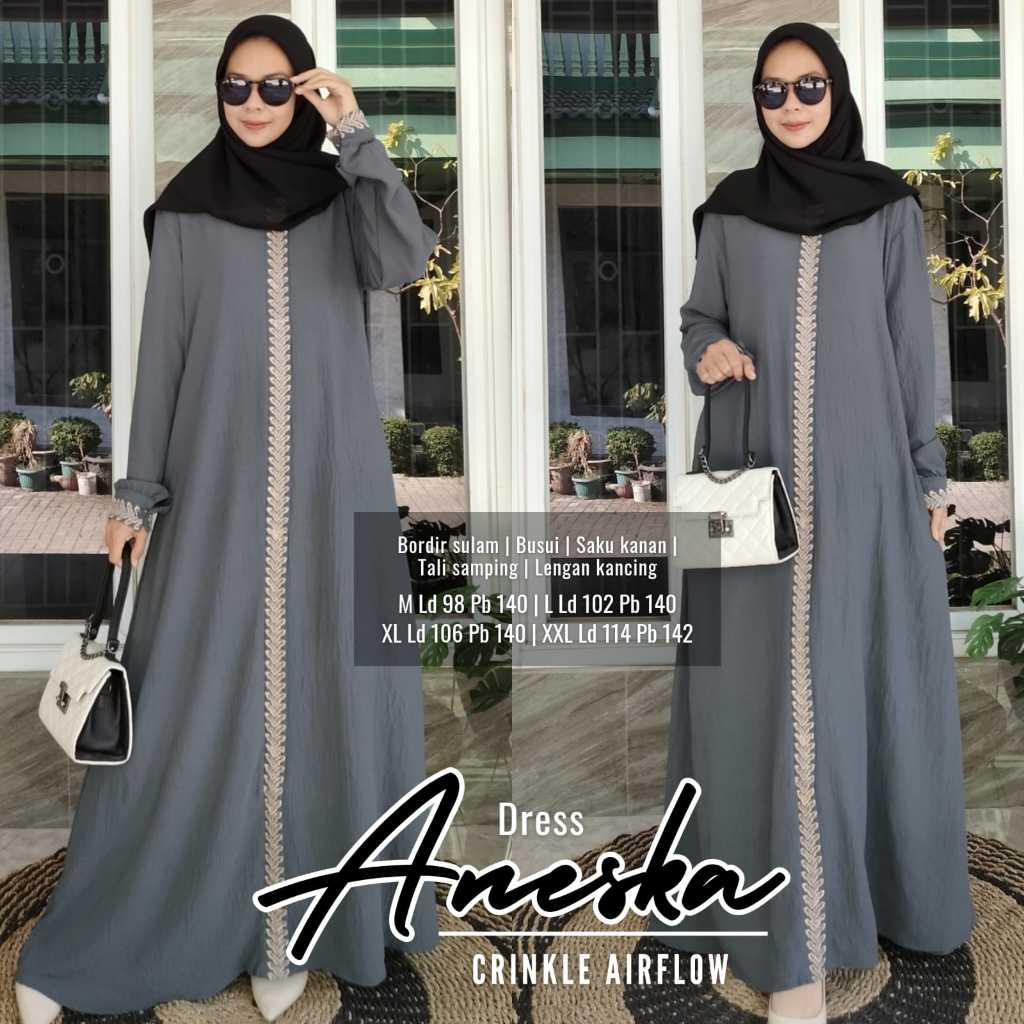 Abaya Gamis bordir bunga timbul | Aneska Dress Kondangan Mewah | Produk Terbaru | abaya saudi Qatar
