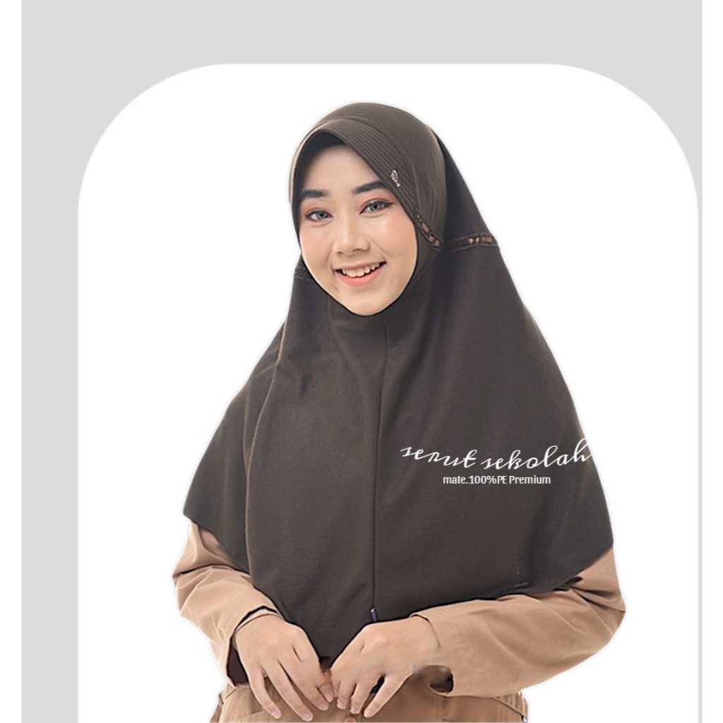Hijab sekolah Kaos PE premium kerudung tali pita samping bergo Serut polos Jilbab TK SD SMP SMA