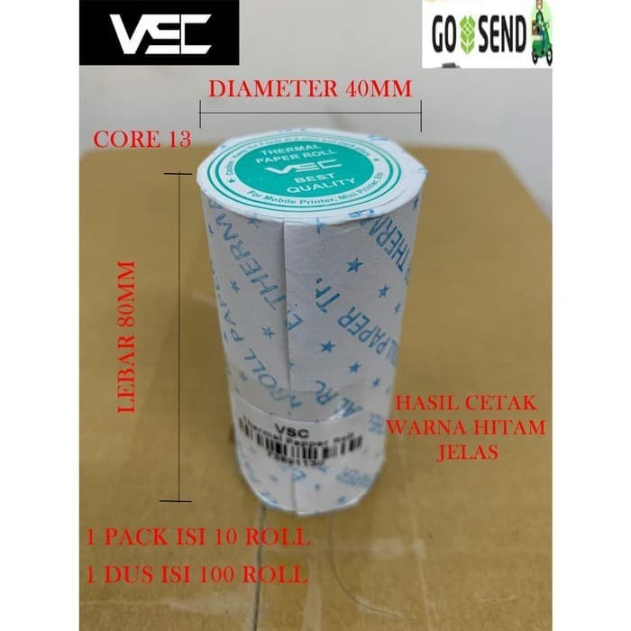 

Kertas Struk thermal VSC 80 x 40mm Printer Thermal Mobile 80mm