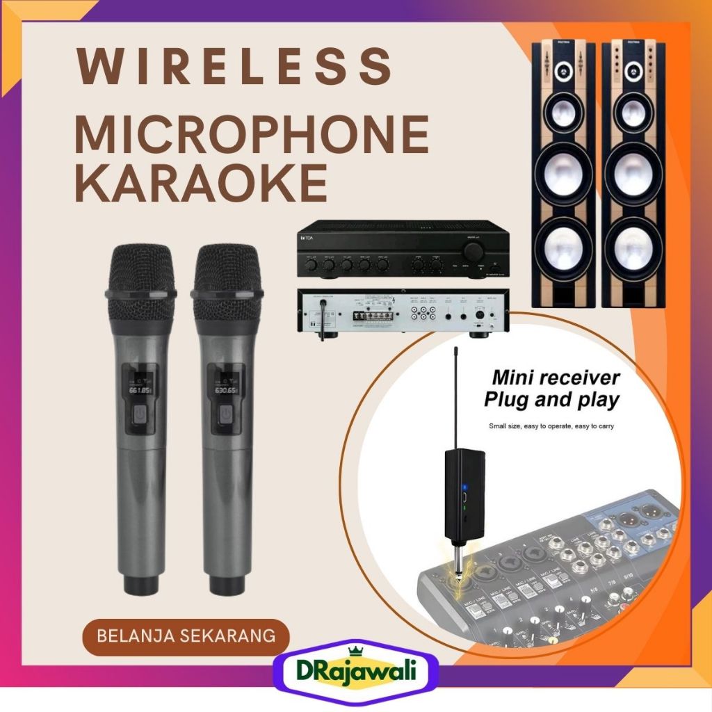 Murah Mic Tanpa Kabel Suaranya Jernih,Mic Bagus Microphone Karoke Wireless Rechargeable 2 Channel UH