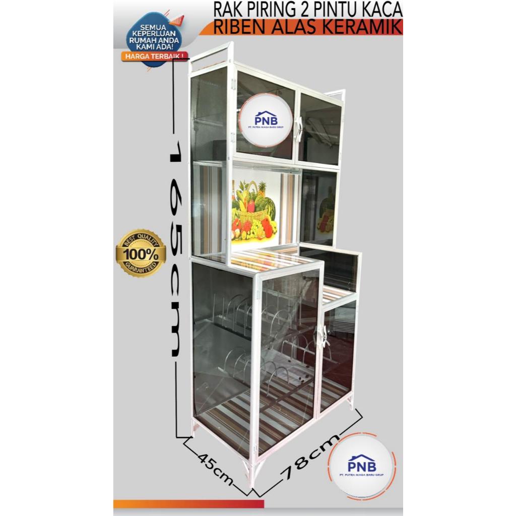 RAK PIRING / LEMARI PIRING 2 PINTU KACA RIBEN ALAS KERAMIK (BOGOR-DEPOK)