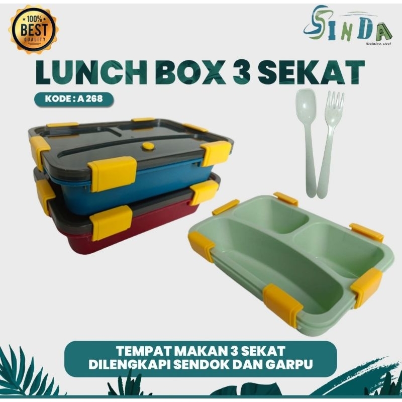 Lunch Box 3 Sekat Ompreng Plastik / Tempat Makan / Kotak Bekal