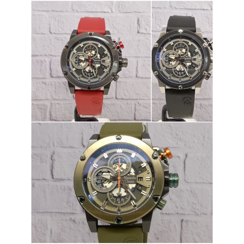 Jam tangan pria Alexandre Christie AC 6491 BC/GC Rubber Strap Original