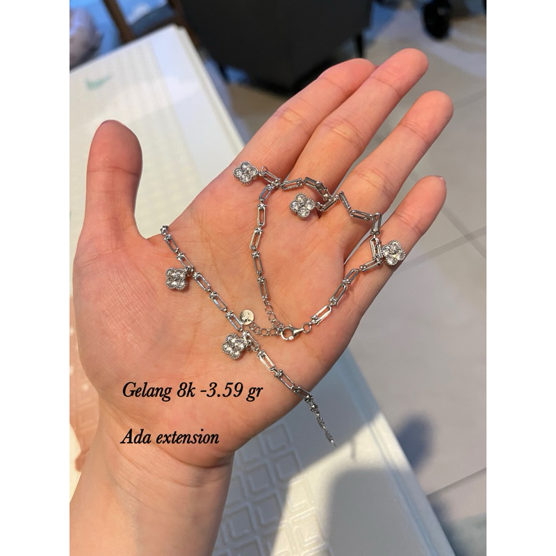 Gelang rantai tiffanoy bunga mata gantung mas putih