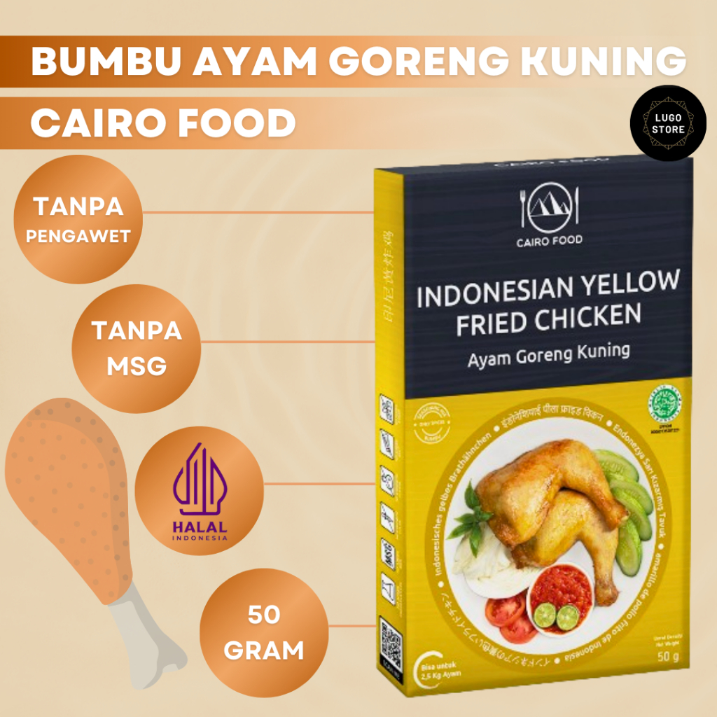 

Cairo Food Bumbu Ayam Goreng Kuning Instan Indonesian Yellow Fried Chicken Instant Powder 50gr