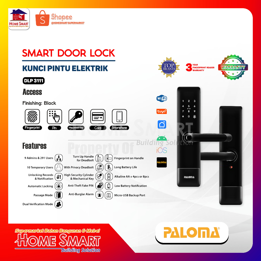 DIGITAL LOCK / SMART LOCK SMART HOME KUNCI PINTU PALOMA DLP 3111 TUYA
