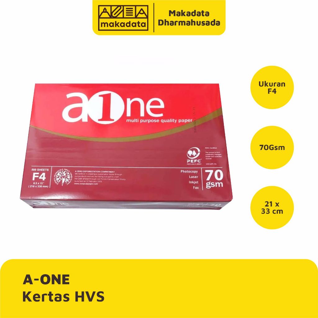 

KERTAS HVS | PRINT | FOTOCOPY A-ONE F4 70 GRAM (1 RIM)