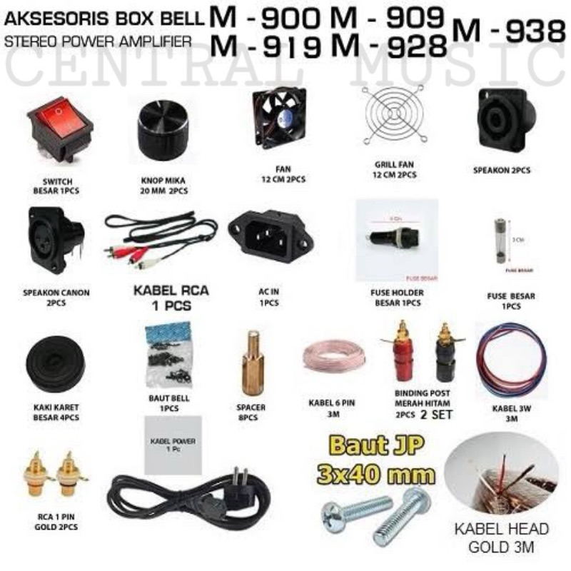 AKSESORIS BOX POWER BELL M-900 / M-919 FULL AKSESORIS LENGKAP