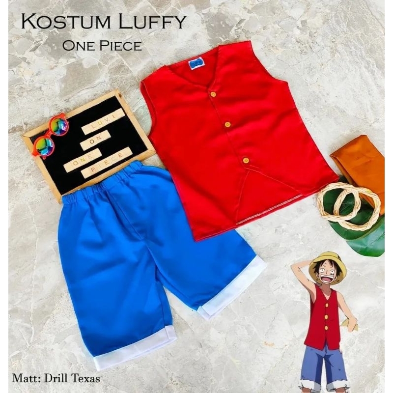 kostum luffy set lengkap topi one piece baju cosplay anime kartun wibu jepang bayi newborn tokoh kom
