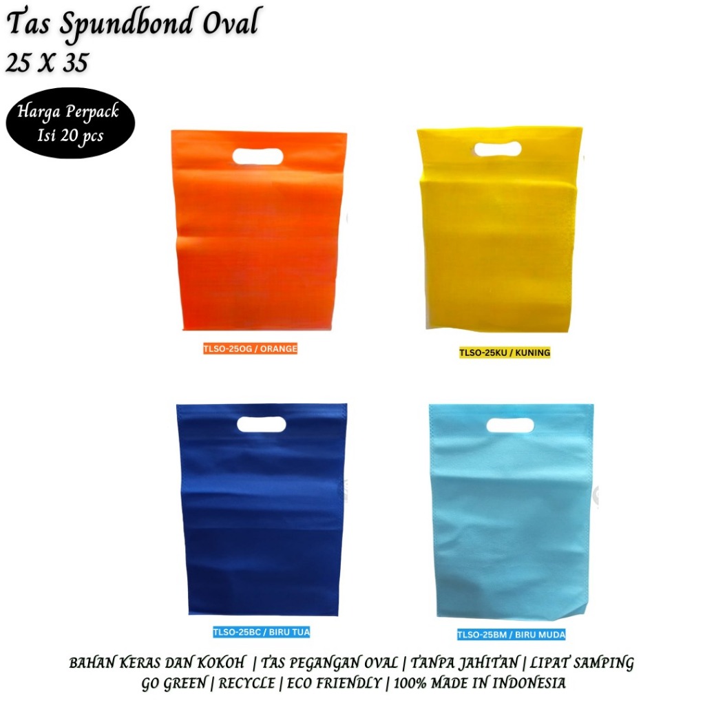 

Tas Spunbond Oval Tas Kain Goodie Bag Oval 25x35x8 (Isi 20 Pcs-Tlso25)