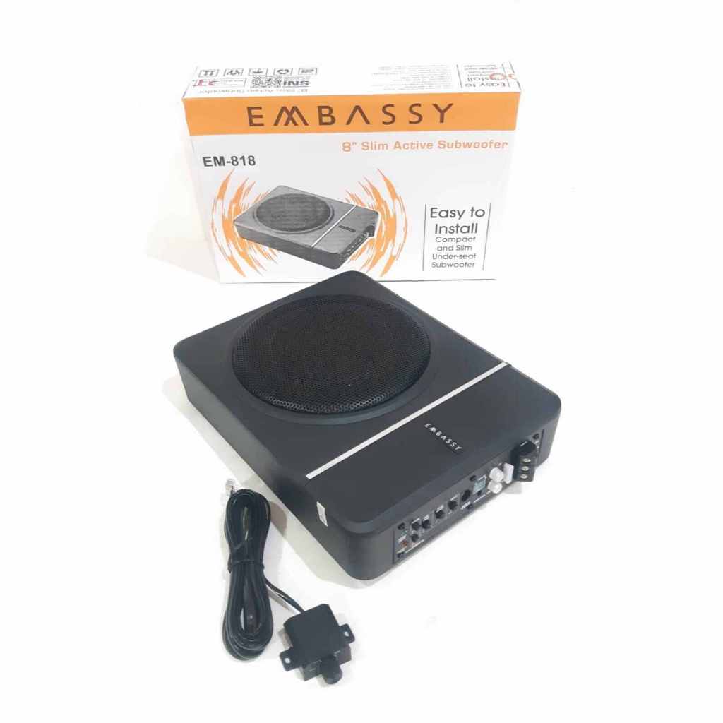 Subwofer Kolong Embassy EM 818 Subwofer Aktif Kolong Underseat Basskolong Slim Mobil Speaker Mobil