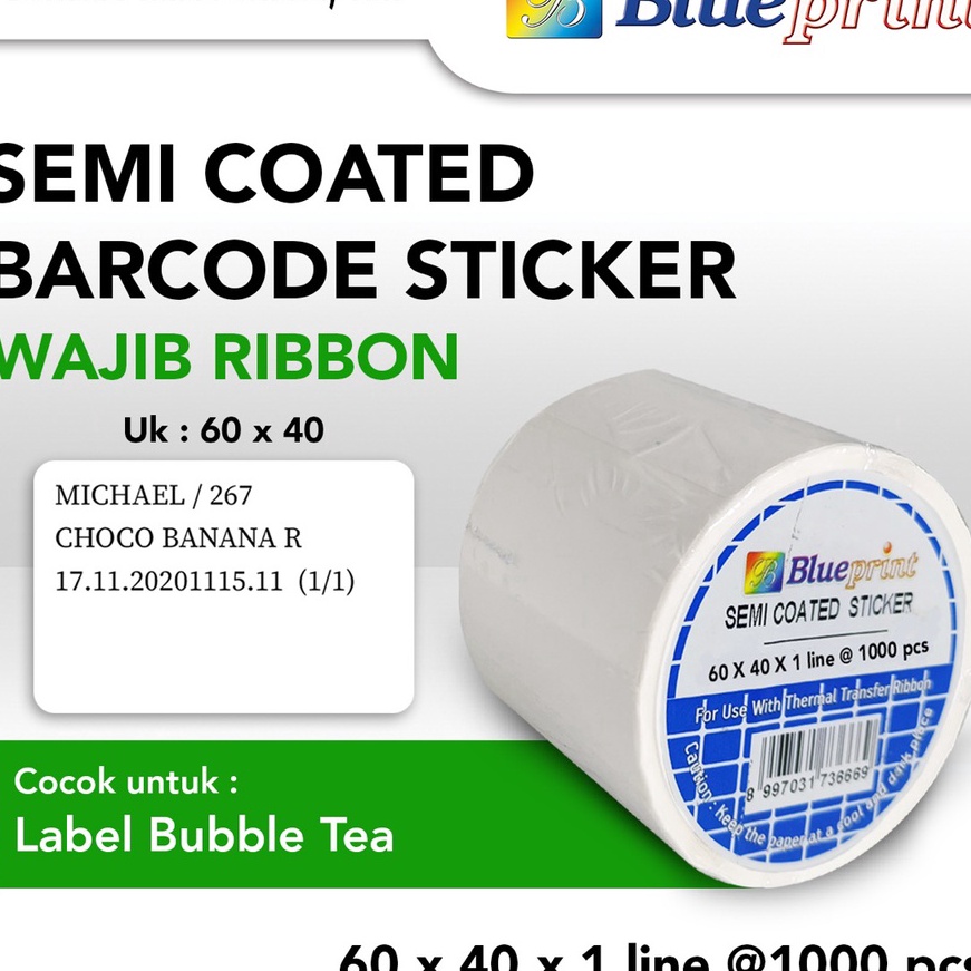 

Kilat Sticker label Barcode Semicoated 6x4 mm BLUEPRINT 6 x 4 isi 1Pcs 1 Roll