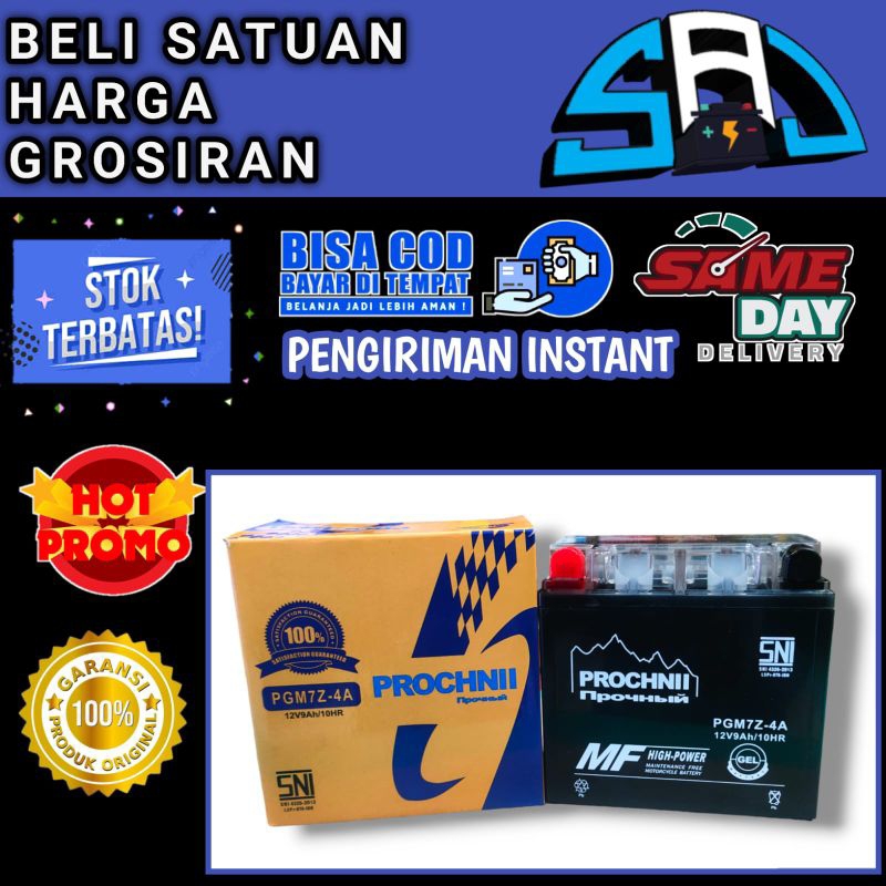 Aki motor high power kering gel ORIGINAL Prochnii pgm7z-4a / gm7z-4a 12v9ah bergaransi sni untuk Thu