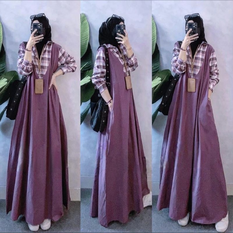 Ohia Maxy warna ungu biru Dongker coklat hitam purple navy Milo black gamis Maxi dress wanita muslim