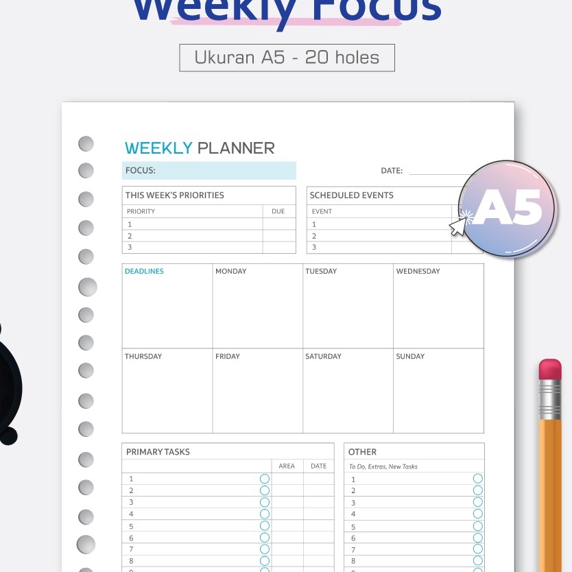 

HJ6 Bukuqu Loose leaf A5 L217 Weekly Planner Focus
