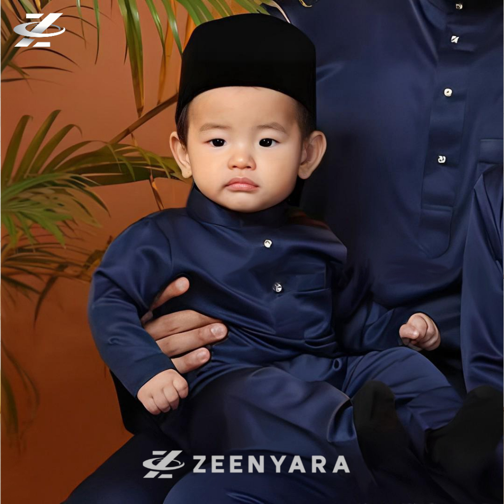 Zayyan Setelan Baju Melayu Bayi 1 - 2 Tahun Anak Laki Laki Modern Satin Velvet Pakaian Koko Muslim C