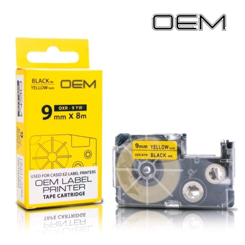 

OEM TAPE LABEL 9MM BLACK INK YELLOW OXR 9YW FOR USE ON CASIO PRINTER