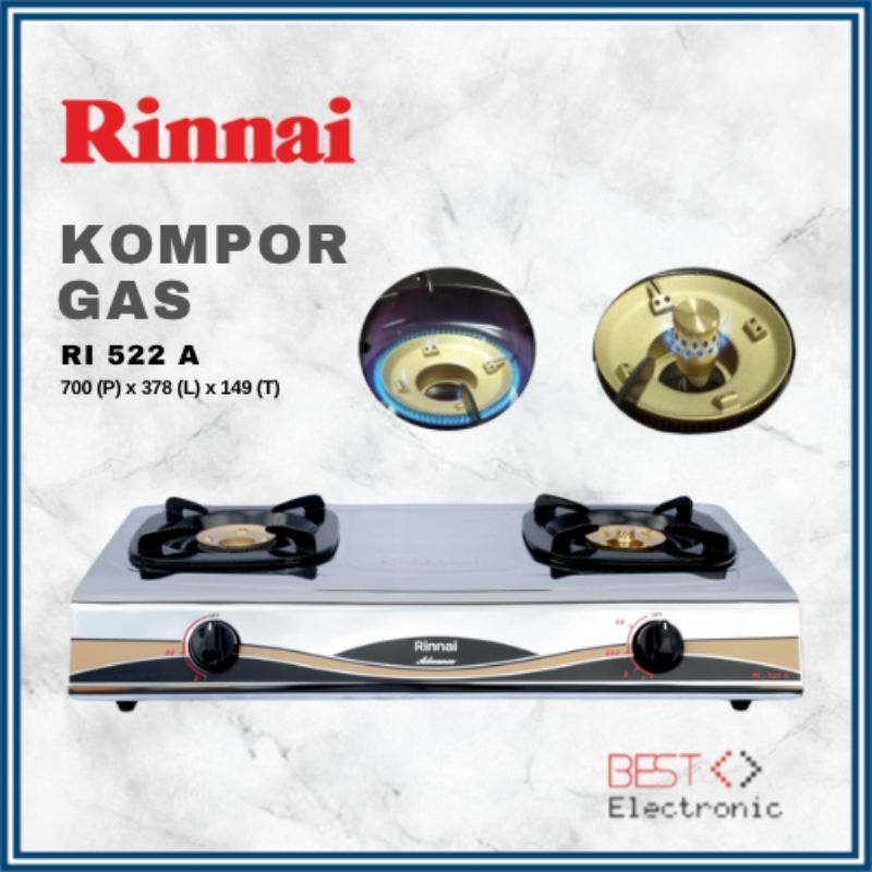 Kompor Gas Rinnai Stainless RI 522A Api Lilin Kompor Stainless Rinnai Kompor Rinnai 522A Kompor Rina