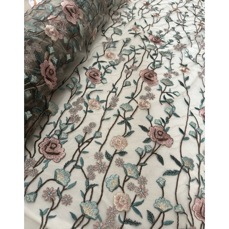 KODE O4F kain tile bordir motif garden multicolourtile halus