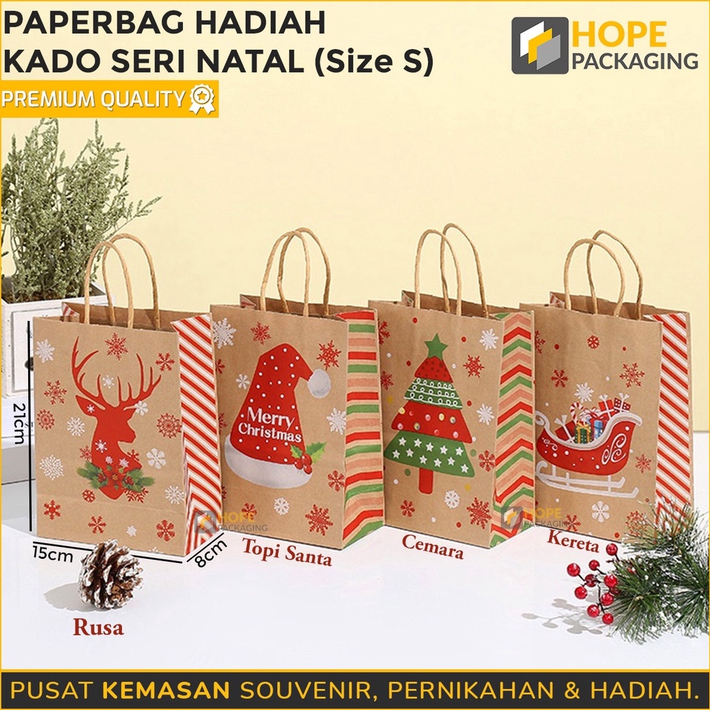 

BOMBASTIS Harga 3 Pcs Paper Bag Kertas Natal Mini Size 21x15x8cm Kantong Hadiah Souvenir Natal Tas Jinjing Merry Christmas Tas Kado Tas Hampers Goodie Bag Kue Topler Jar